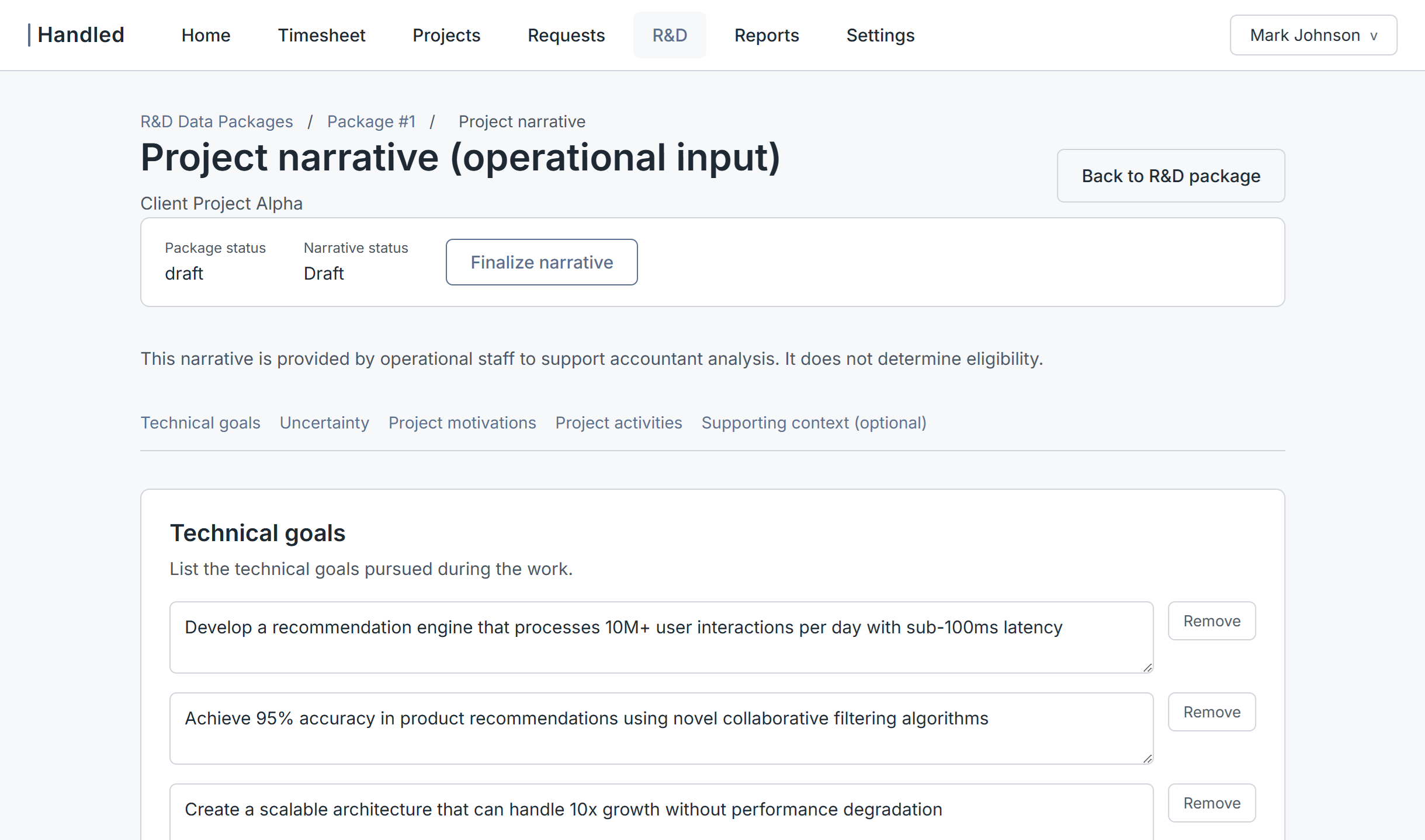 Project context is captured alongside time